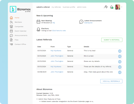 Biznomos UI screenshot